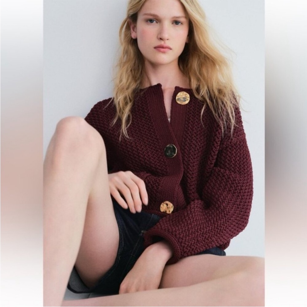 Zara cable knit burgundy sweater size small